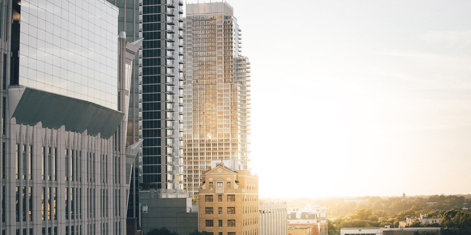 tall buildings at sunset